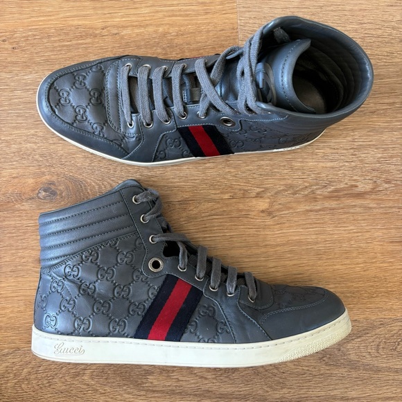 Coda Guccissima Gray Leather High Top Sneakers 221825 Size...